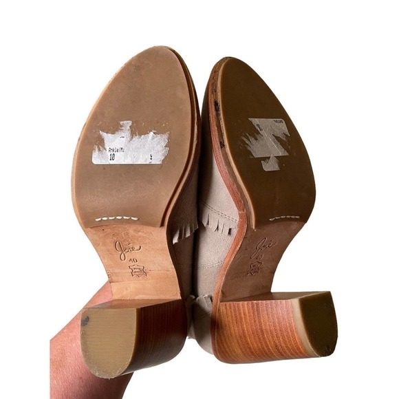 Joie Mathilde Suede Boho Western Ankle Boots Booties Fringe Putty Gray Size 10 - Picture 6 of 9